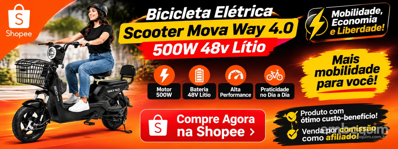 Bicicleta Elétrica Scooter Mova Way 4.0 500w 48v Lítio - 1