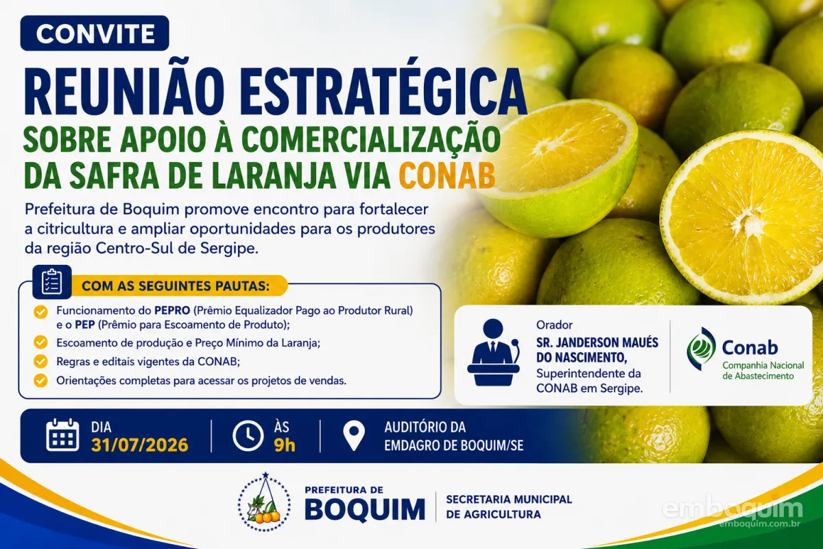 Boquim promove reunião estratégica para fortalecer a comercialização da safra de laranja com apoio da CONAB